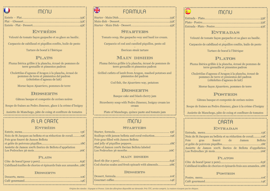 menu vinexpo